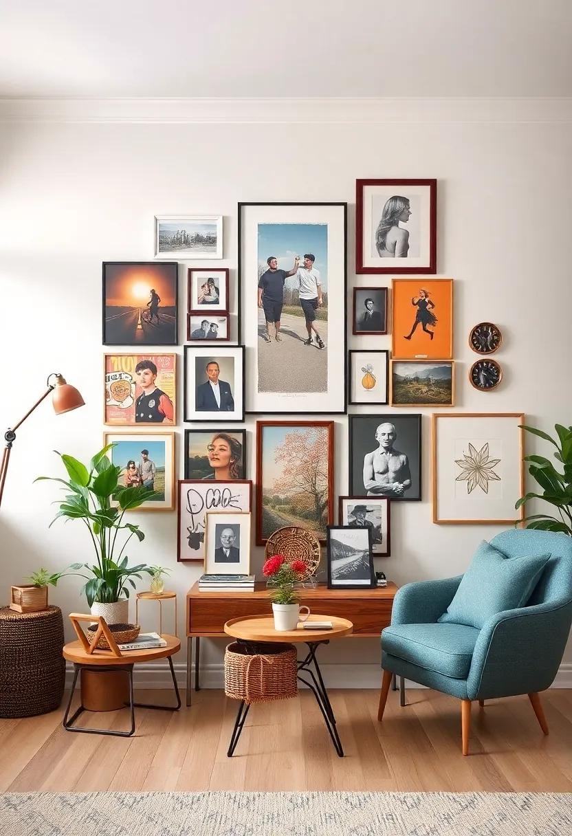 Gallery Wall of Memories: Create an eclectic gallery wall that features retro photos, modern art prints, and ‌quirky memorabilia⁣ for a visually ⁢stimulating focal point