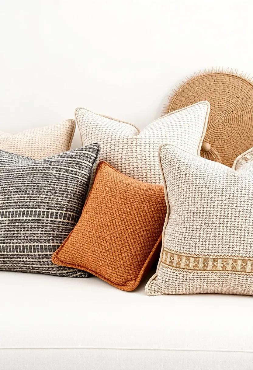 Textured Pillows: Enhance your seating⁢ areas ⁣with a mix of textured throw pillows in various shapes and sizes,‍ showcasing ⁤different woven patterns