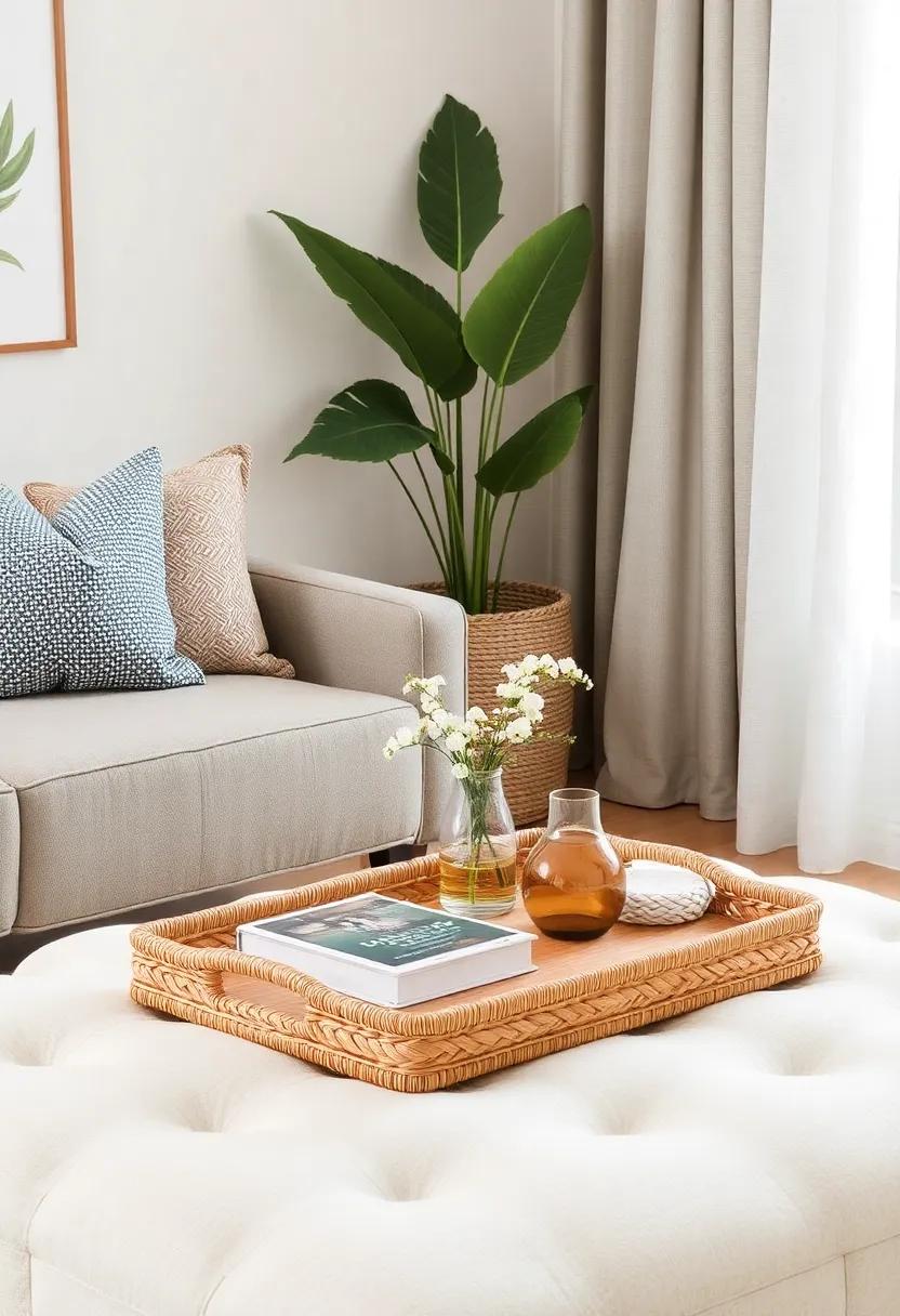 Decorative Trays: Choose woven trays for coffee​ tables or ottomans to hold drinks and⁤ books while adding a touch of texture