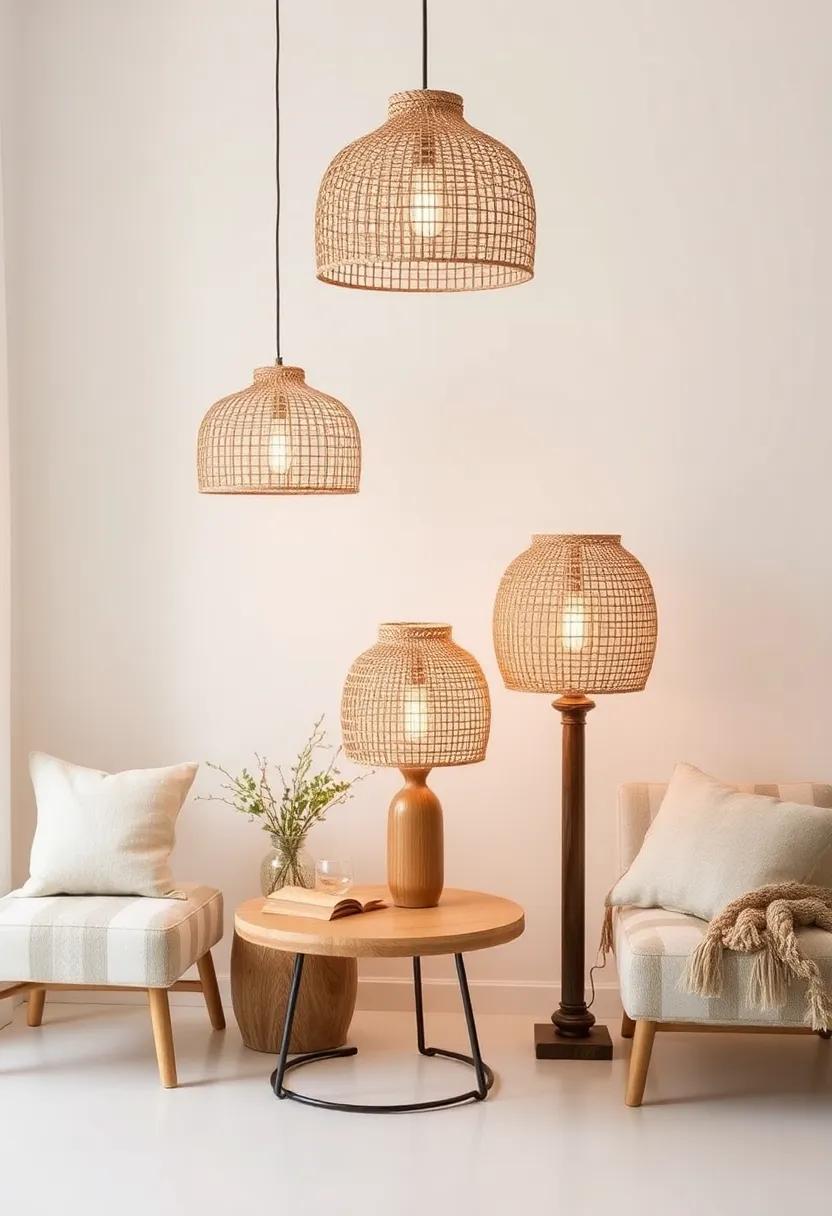 Layered Lighting: Incorporate woven lamp shades that diffuse light beautifully, creating a warm and inviting ambiance