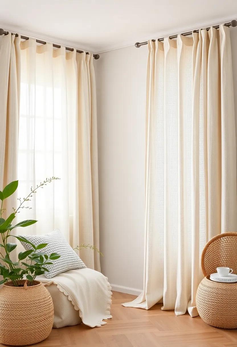Organic Curtain Choices: Hang curtains made from natural fabrics like linen or ⁢cotton featuring woven details to soften ⁢light ‍and enhance ambiance