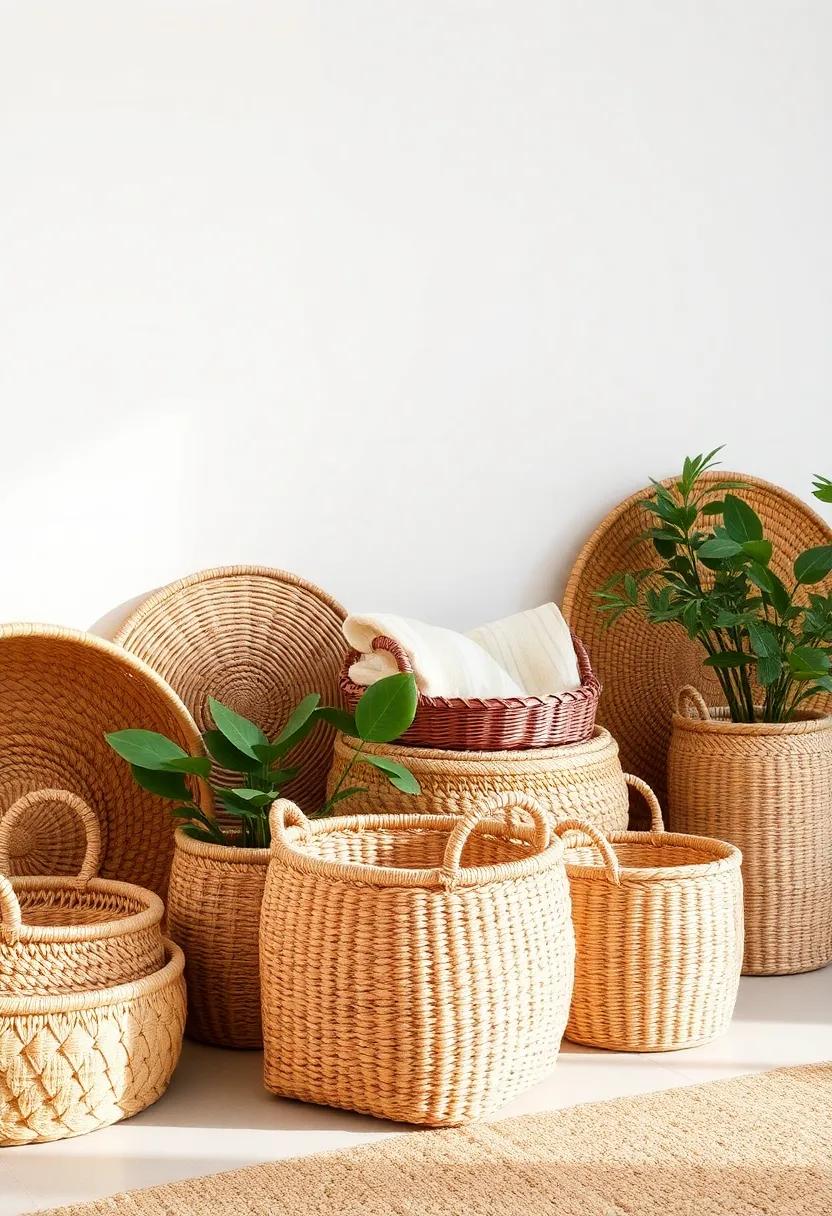 Baskets Galore: Decorate with an assortment of woven baskets; they are functional and can ‌add stylish organization to any room