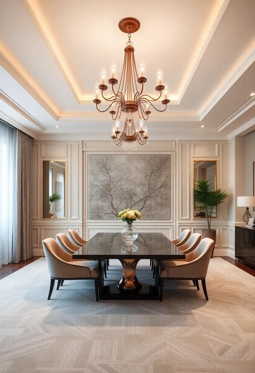 Luxurious Chandeliers and Carpet Pairings for a Glamorous Dining room