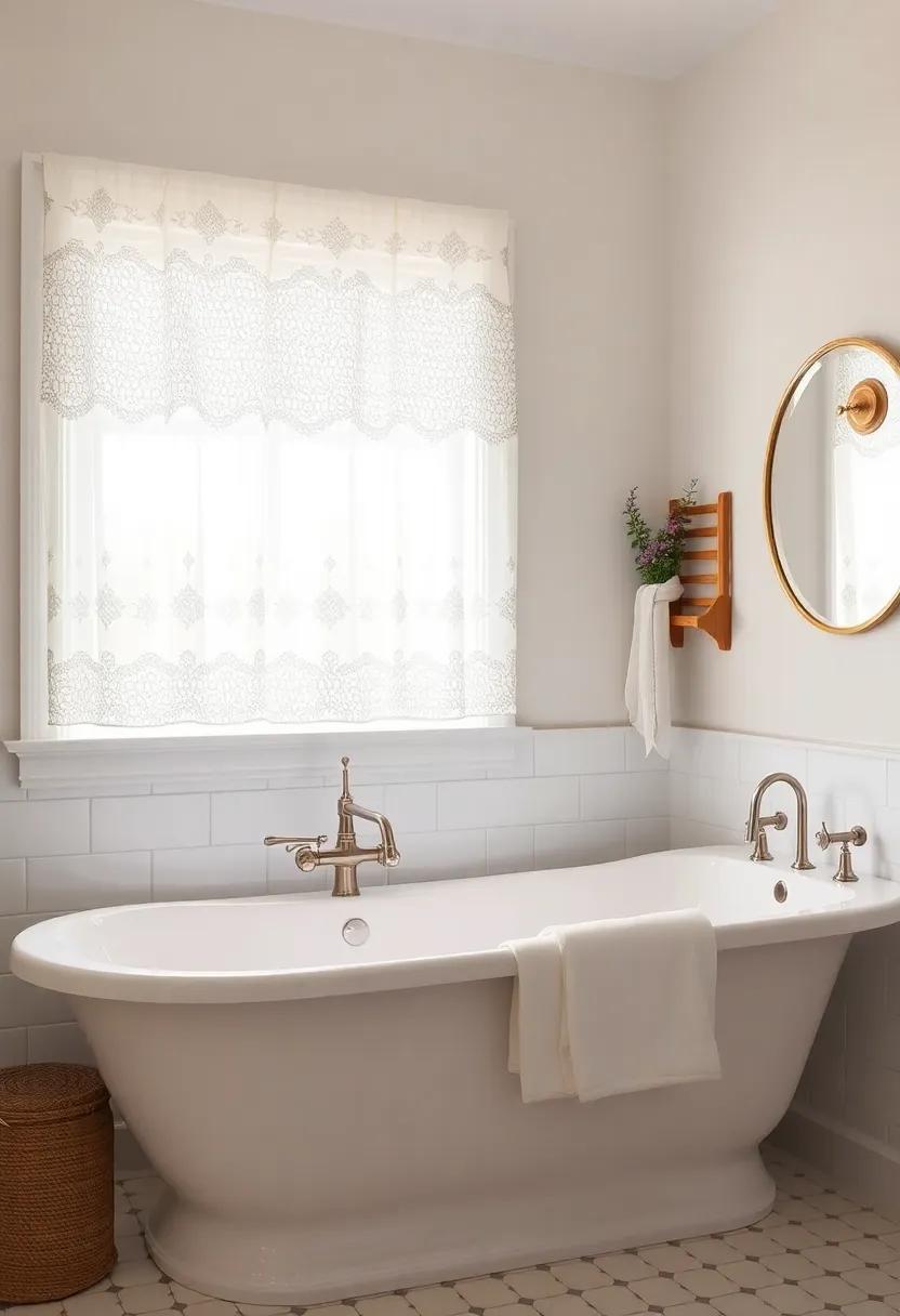 Charming Lace Curtains That Dance With ⁤the ⁢Breeze in a⁣ Farmhouse Bathroom