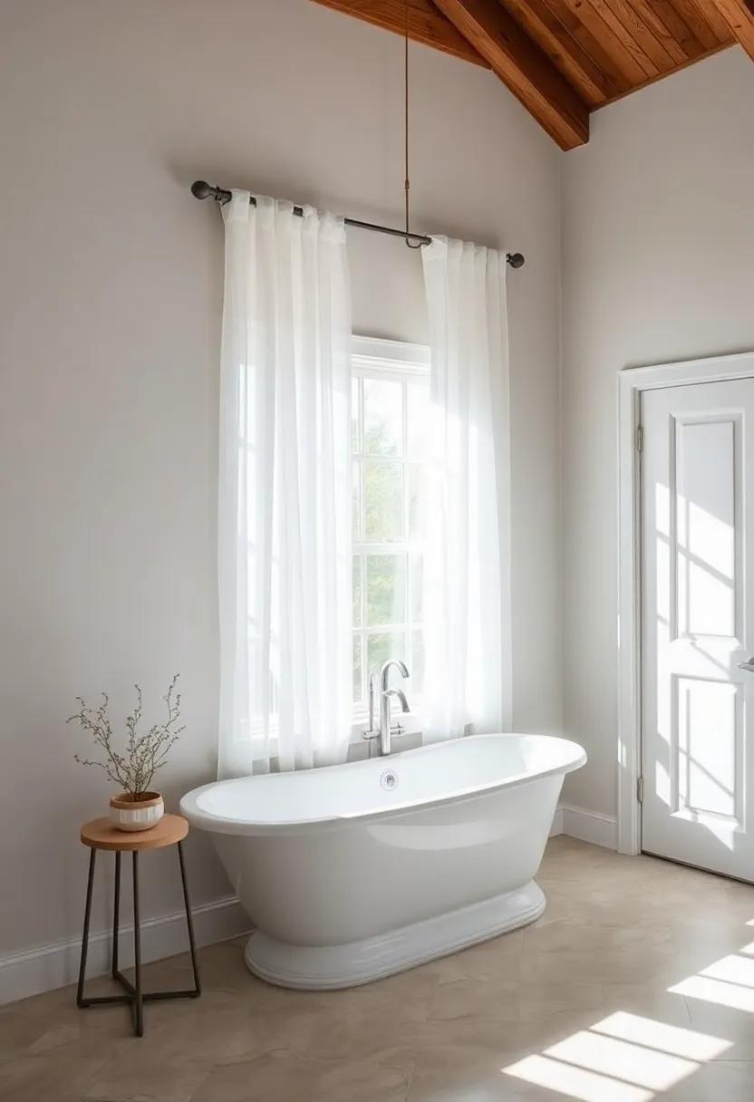 Inviting Sheer Drapes⁢ Allowing Soft‍ Light to Grace Your Farmhouse Bathroom