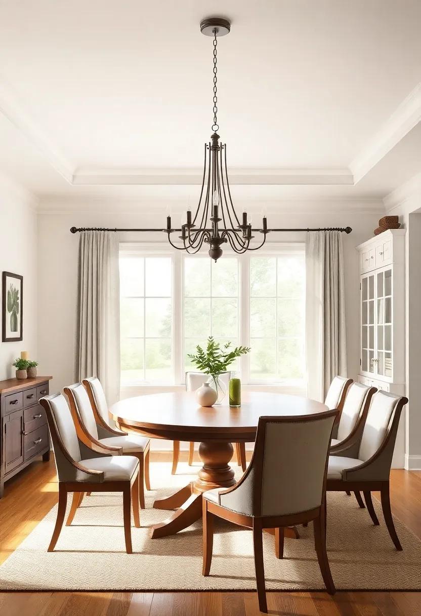 Incorporate a Statement Chandelier: elevate your dining space with a stunning chandelier that becomes the focal point of the room, blending vintage charm with modern elegance