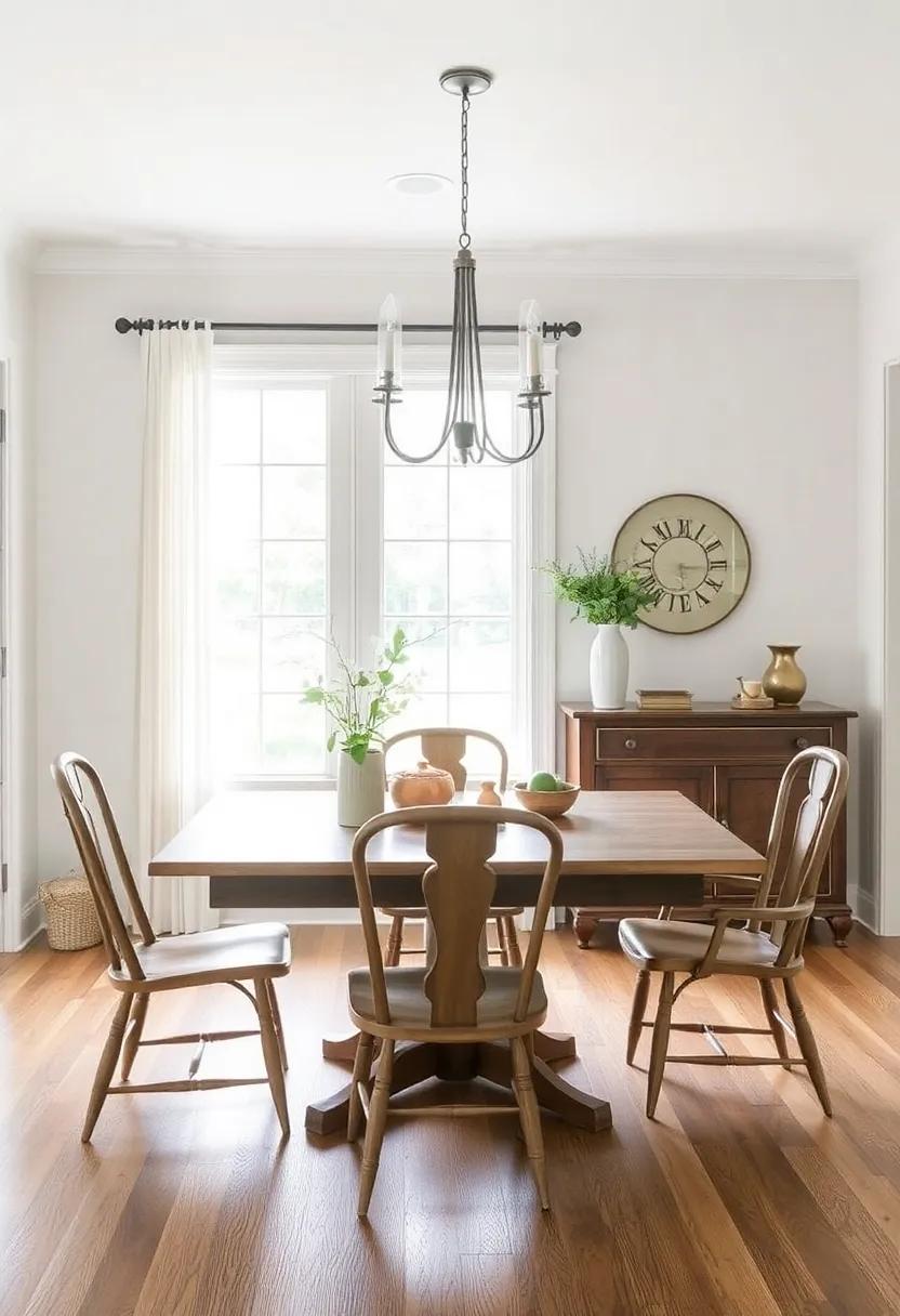 Incorporate Vintage Finds: Blend old and new by incorporating vintage items, such as antique chairs or a repurposed sideboard, to add character and a sense of history to your dining room