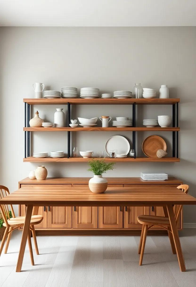 Opt for Open Shelving: Showcase your dishware and decorative items on open shelves to add depth and a personal touch to your dining room while keeping essentials within easy reach