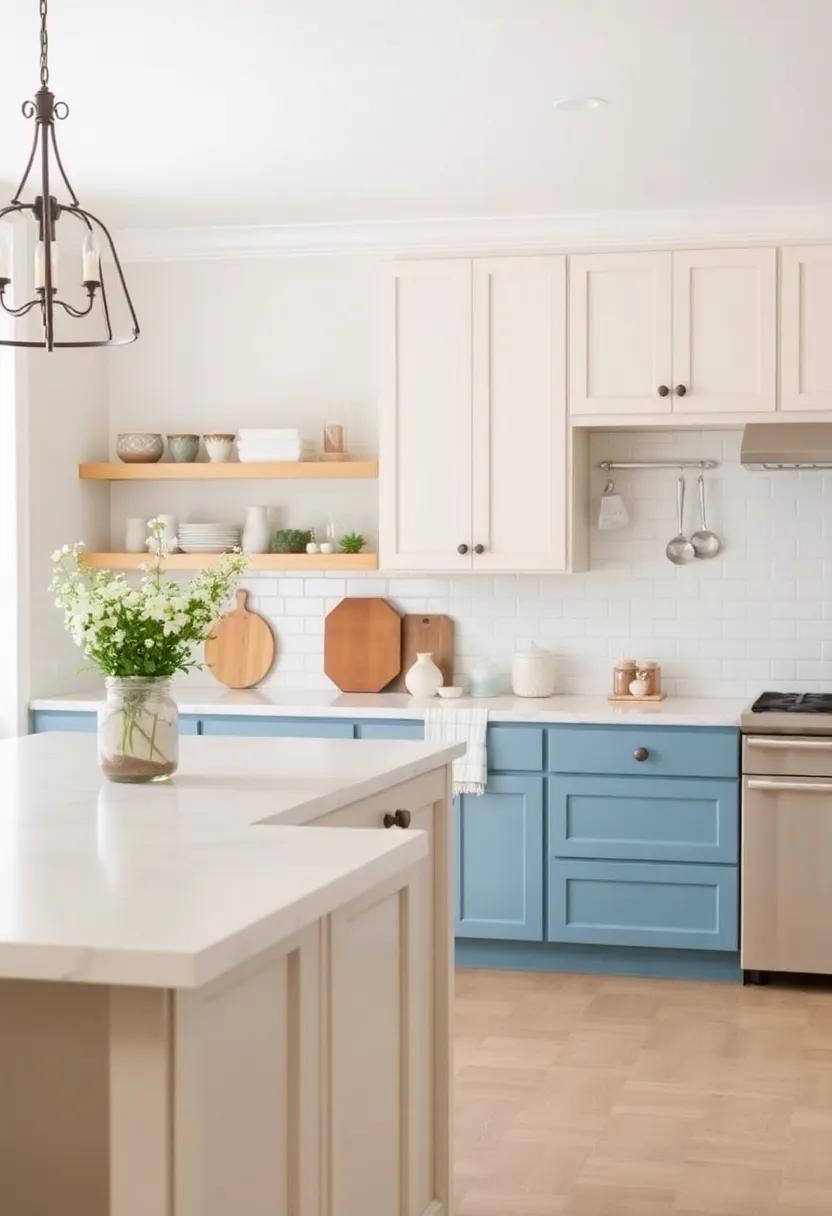 Sky Blue and⁢ Soft Beige: Choose sky blue for an uplifting ⁢tone,‍ accented by ‍soft beige to create a⁣ soothing, coastal-inspired farmhouse kitchen retreat