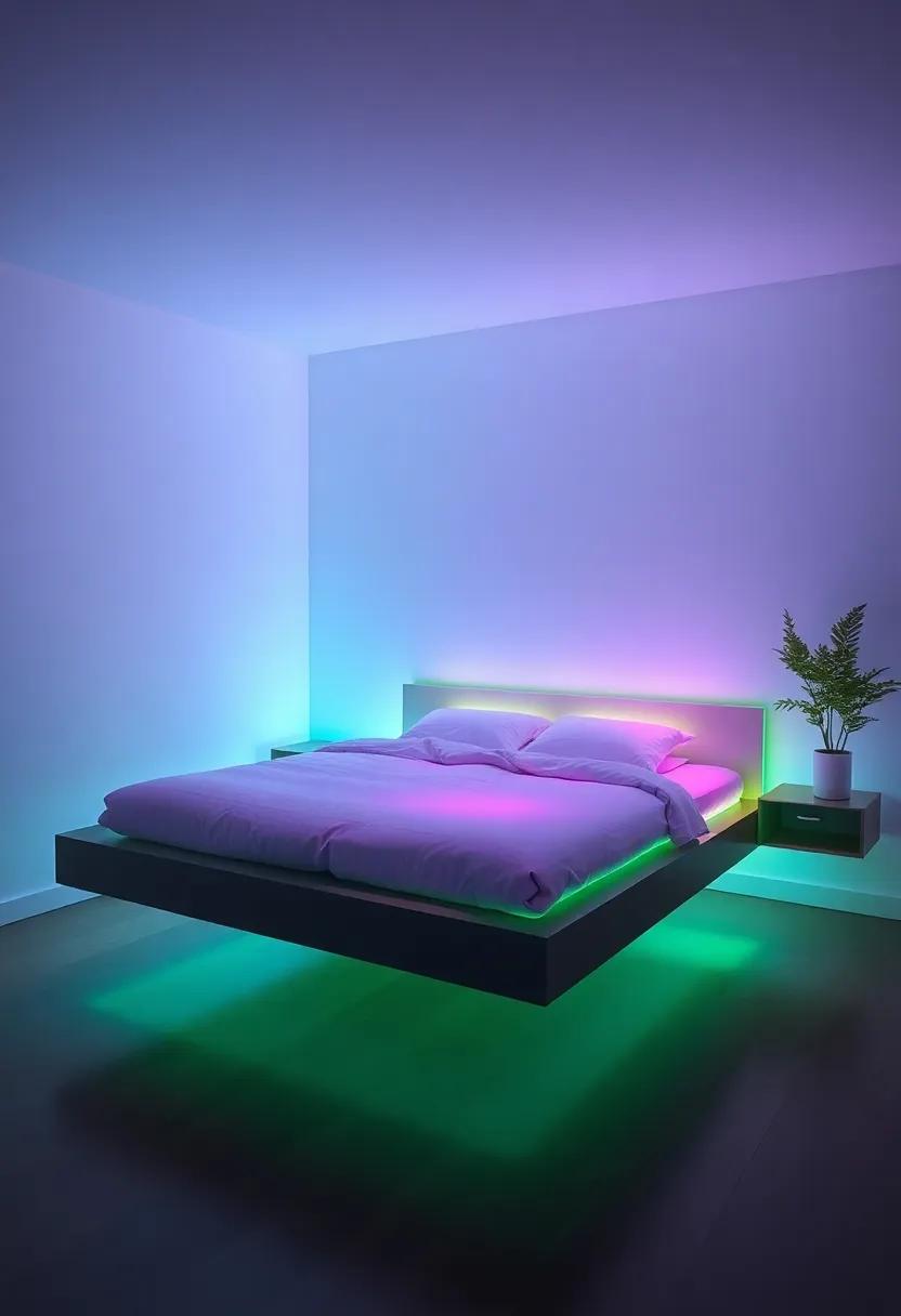 Glow-in-the-Dark Floating Bed: Add a whimsical touch to your bedroom‍ with a floating bed accented by glow-in-the-dark⁢ elements for a fun, nighttime escape
