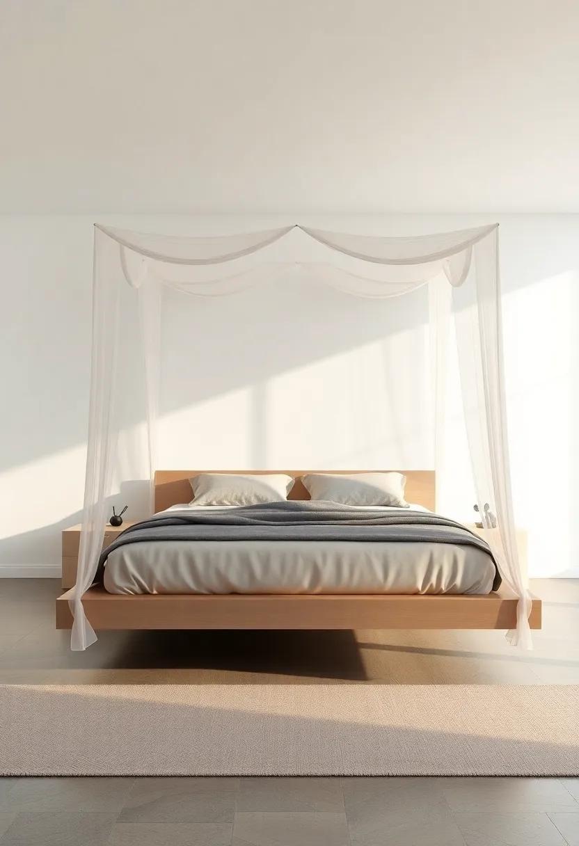 Floating Canopy Bed:‍ Create a dreamy⁤ ambiance with a ⁤floating bed featuring a subtle canopy draped above, perfect for romantic nights
