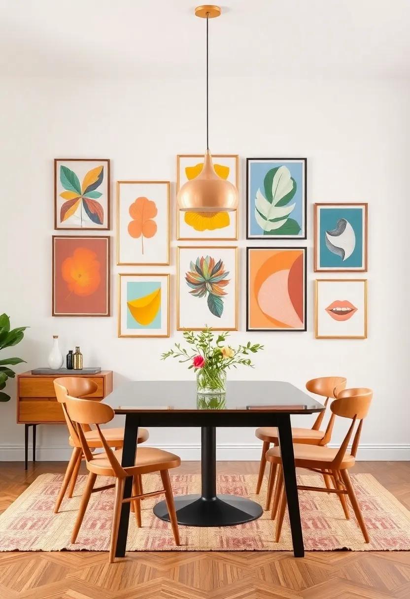 Transform Your Dining Space with a Vibrant Gallery Wall of Colorful Artwork