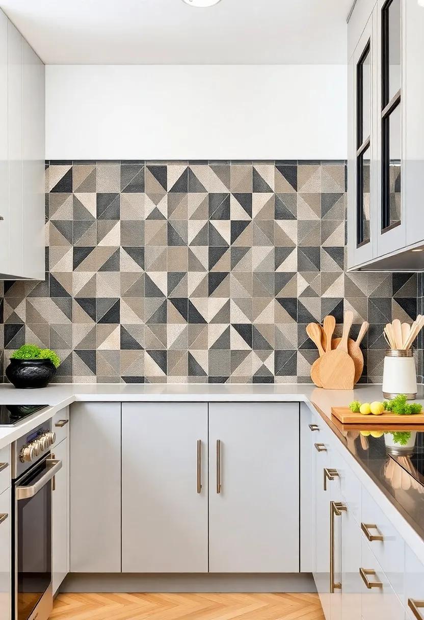 Geometric Perfection: Opt for bold geometric patterns in your backsplash to create a modern and striking visual impact, enhancing the kitchen's aesthetics