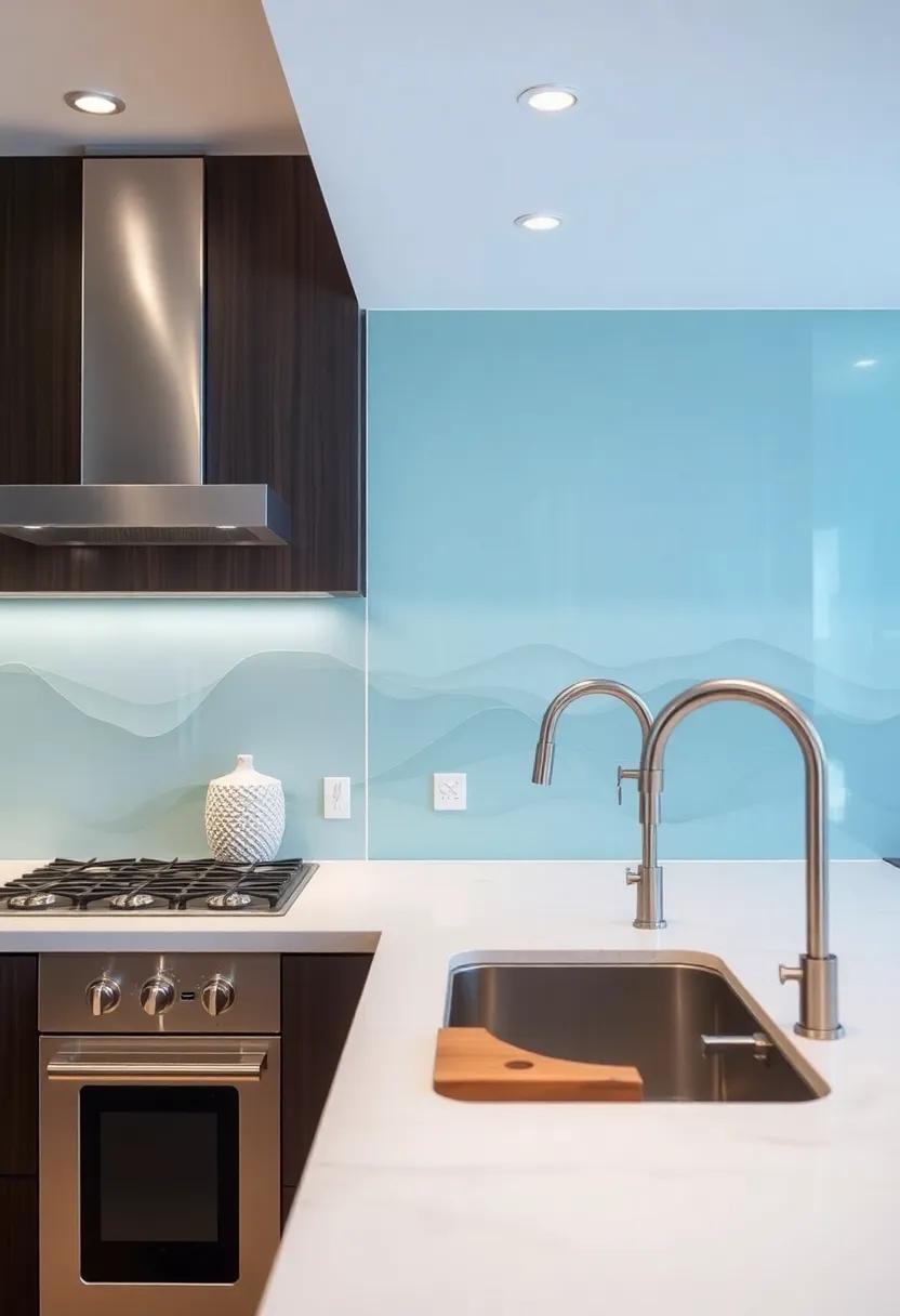 Painted Glass Panels: For a seamless look, consider painted glass panels that reflect light and color, providing both beauty and easy maintenance