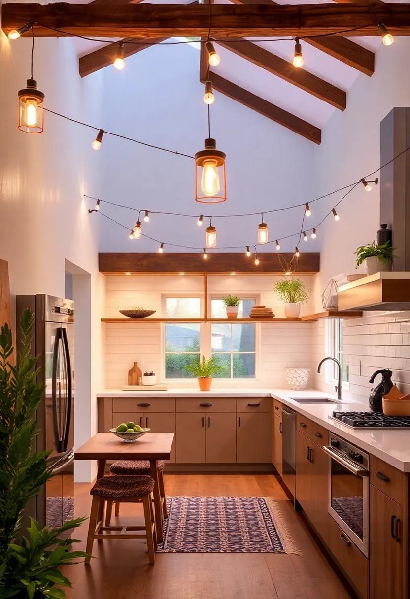 Create an Outdoor-Inspired Space: Use lanterns and strings of lights to evoke a relaxed outdoor dining atmosphere within your kitchen