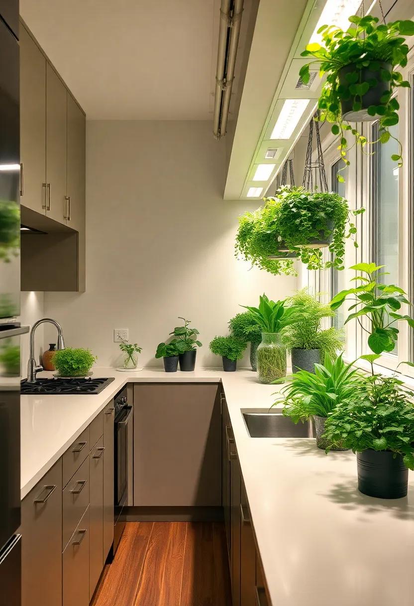 Employ Lighted Herbal Gardens: Incorporate indoor gardens with their own lighting systems to grow fresh herbs while adding a unique element