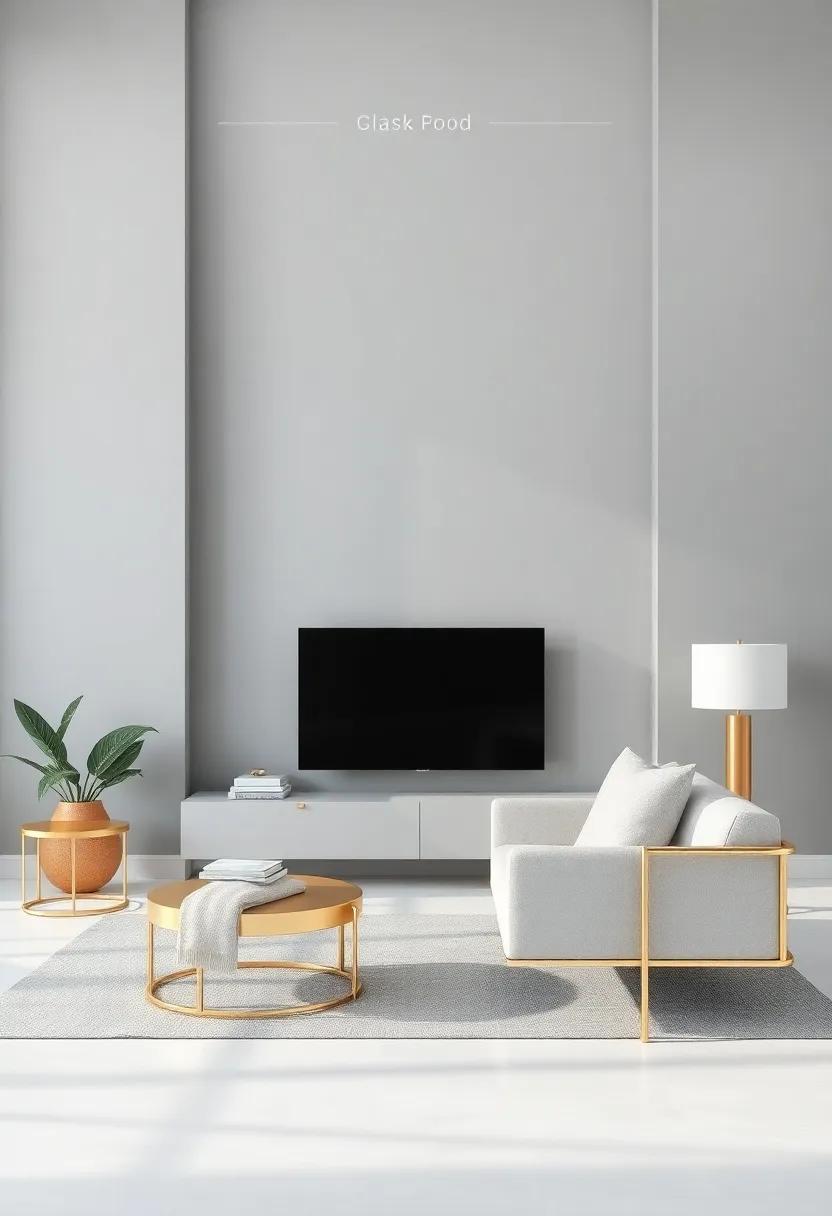 embrace Gray Walls: Opt for a soft gray hue for your living room walls ‌to create a serene backdrop that complements gold accents beautifully