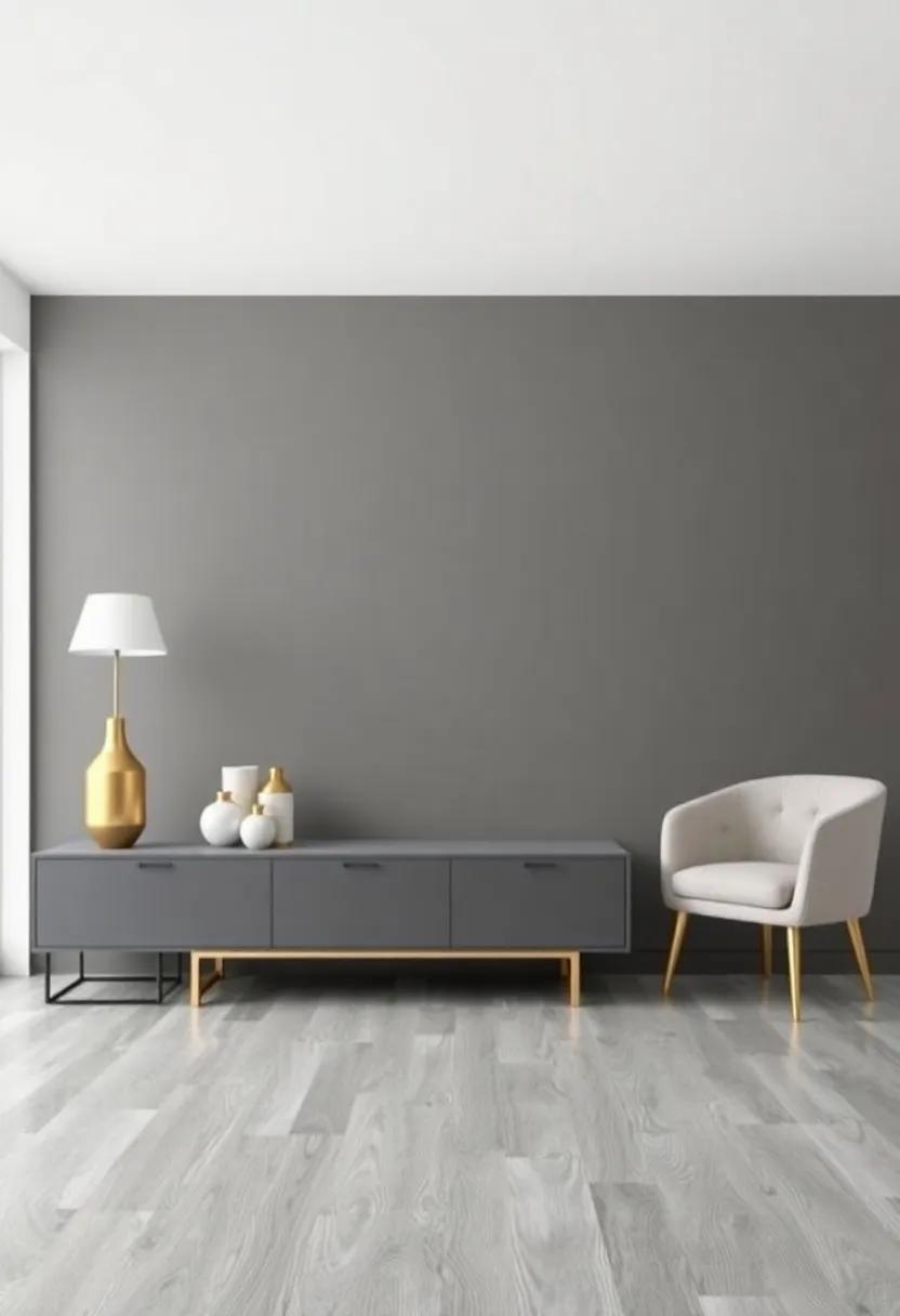 Gray Wood floors: Choose gray-toned ​hardwood floors for an understated yet elegant base that seamlessly integrates with gold decor