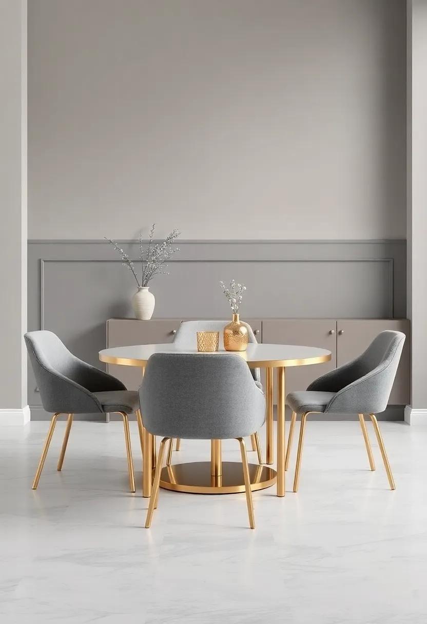 Gray Dining⁢ Chairs: Select‍ upholstered gray dining chairs paired with gold-legged tables for an inviting and stylish dining ‌area