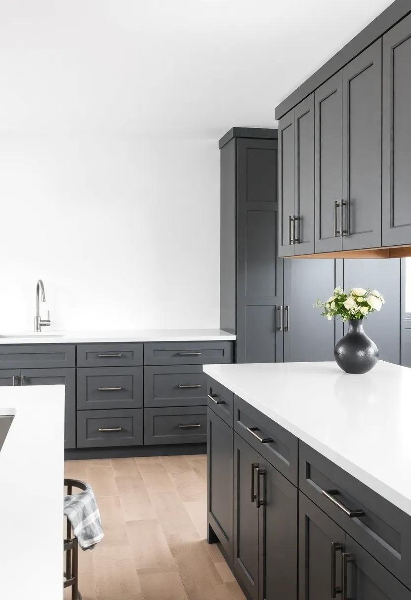 Showcasing Pristine White Countertops Against Rich Gray Tones