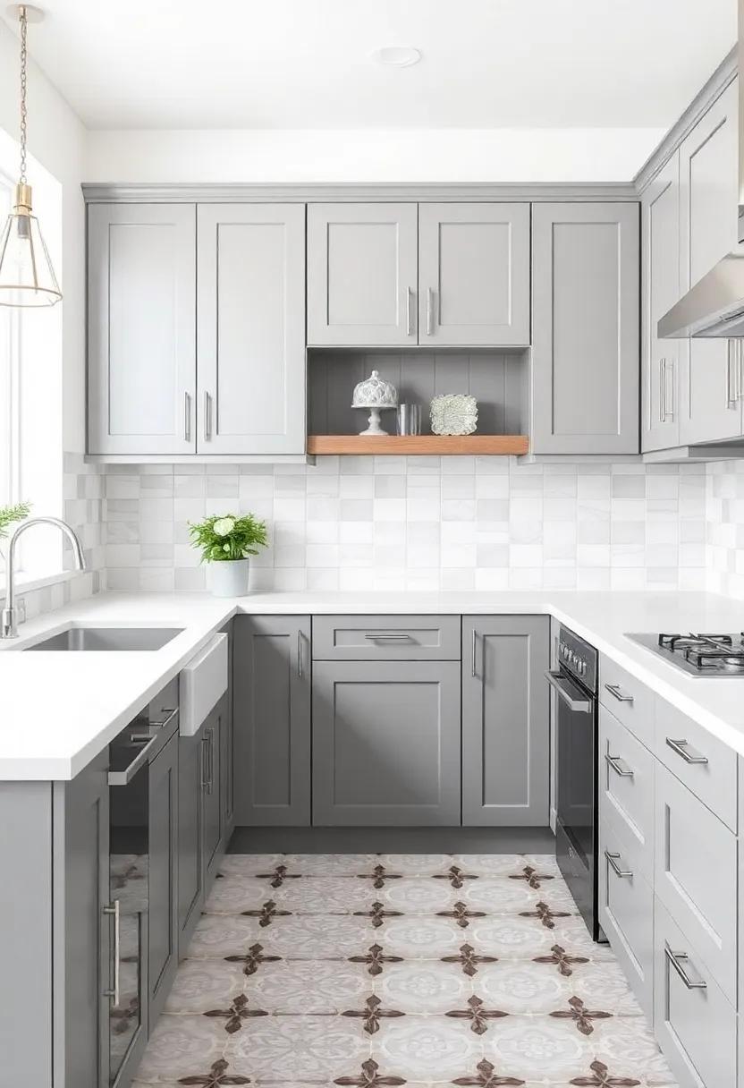 Creating Visual Interest with Patterned Floor Tiles and Gray Cabinets