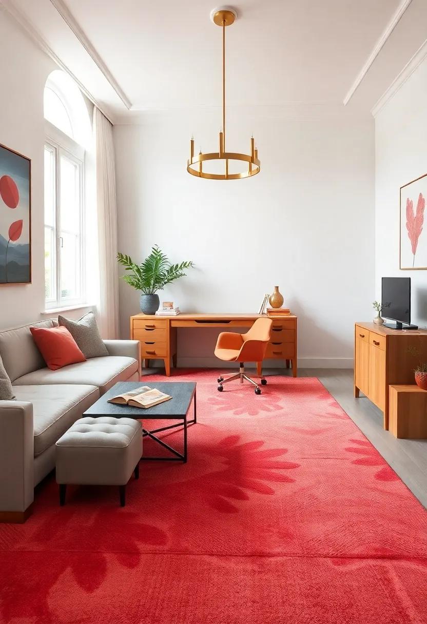 coral rugs: Ground your space with an area rug in a⁢ striking ⁢coral pattern ⁣that ties the room together
