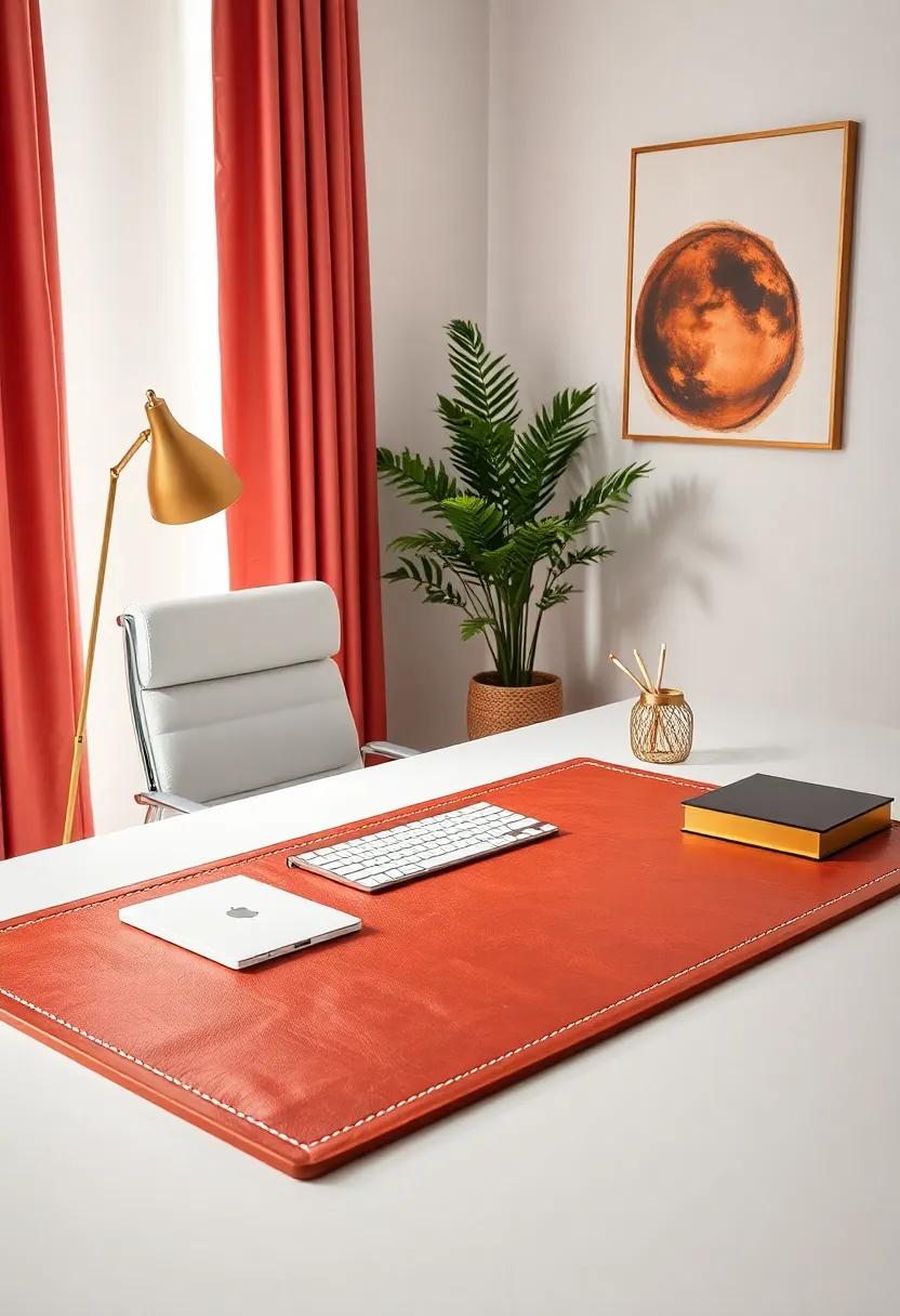 Leather Brass Desk ⁢Mat: A⁤ stylish leather desk mat with brass accents provides a luxe surface for work