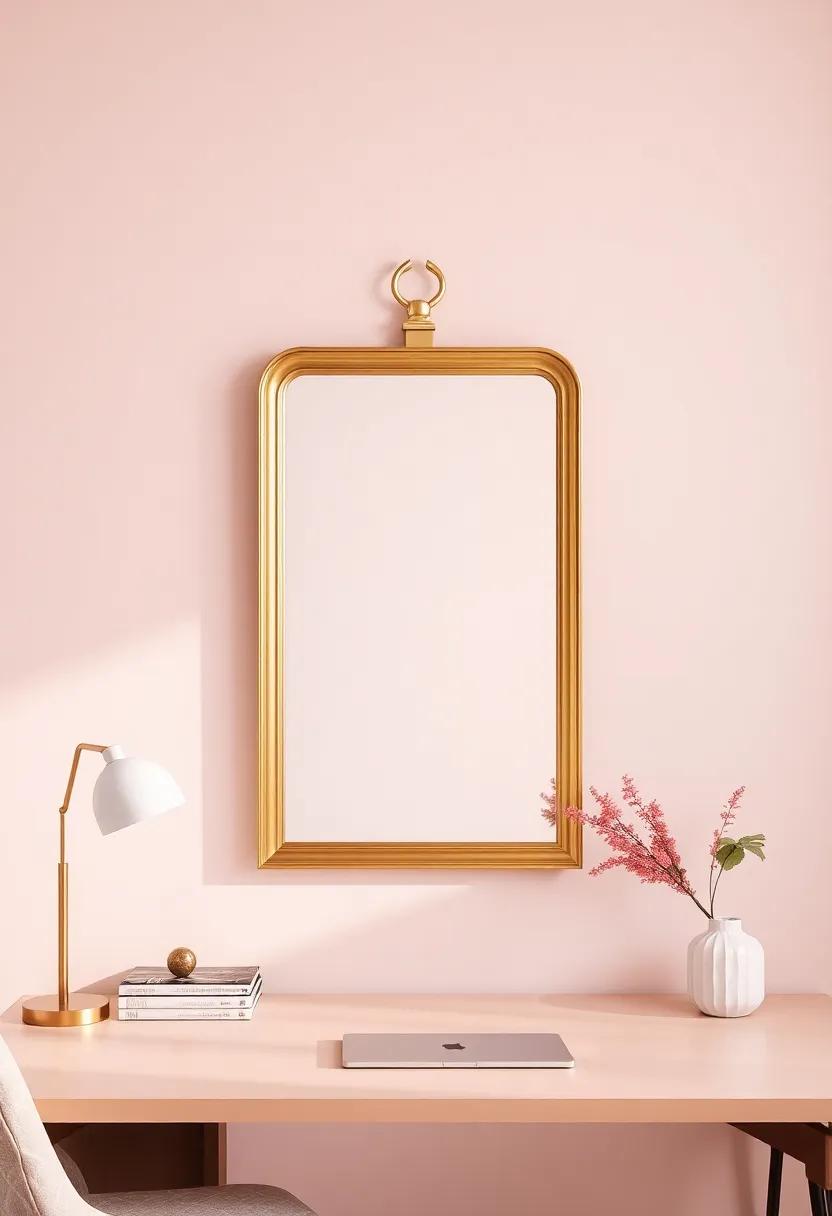 Statement brass Mirror: A unique⁢ brass-framed mirror can add depth and style⁤ to your office walls