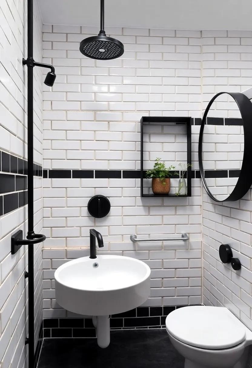 7) Bold Contrast: Pair classic white tiles with matte black grout for an eye-catching twist, enhancing the graphic quality of the walls while staying true to industrial aesthetics