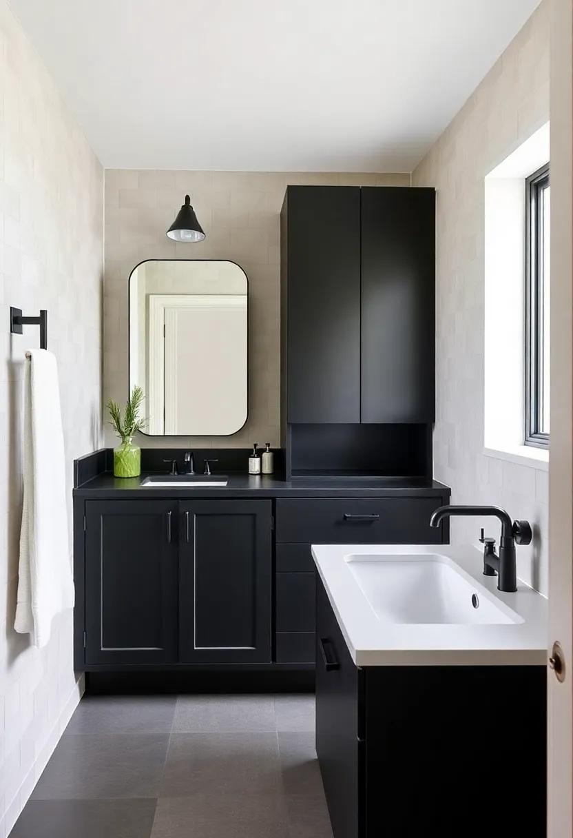 13) Customized Vanities:​ Design​ a bespoke vanity ⁢with matte ​black cabinetry‍ and a sleek countertop, ensuring both functionality and style without sacrificing⁣ the industrial feel