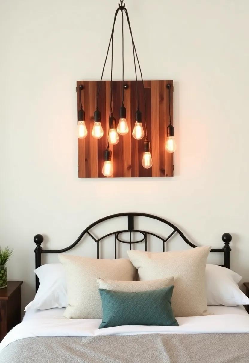 Edison Bulb ‌Light Fixture: Hang an array of ‌Edison bulbs ⁢above your bed to create an industrial-chic ambiance while⁢ providing essential lighting
