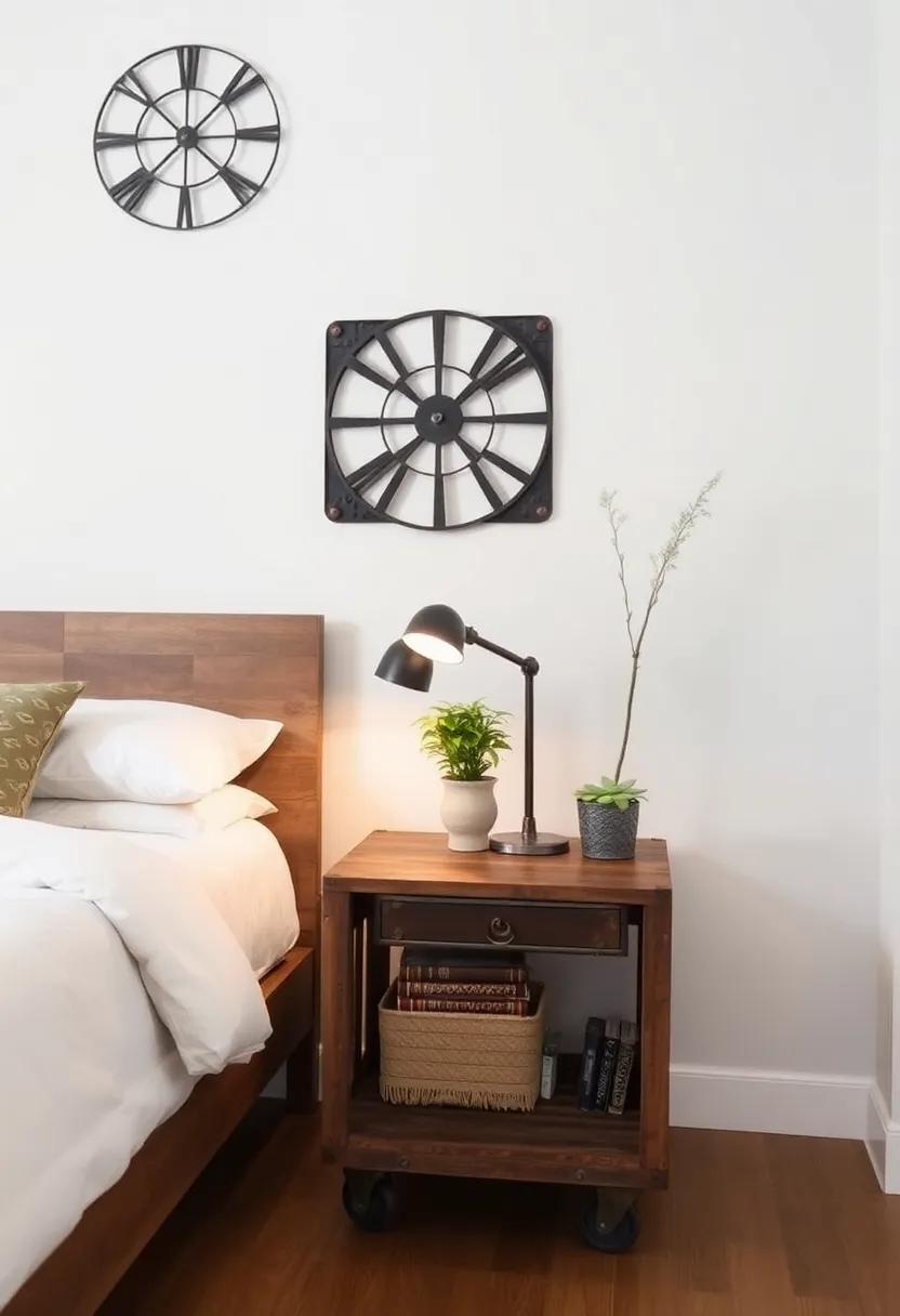Industrial Trolley ​Side Table: Use a vintage industrial trolley as a⁤ bedside ​table, offering both style and​ functionality‌ with its rugged​ design