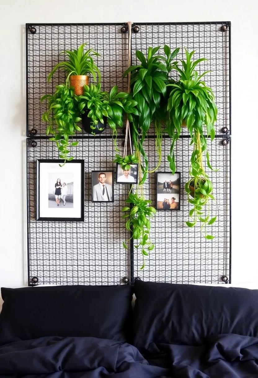 Metal Mesh Panels: Use large metal mesh panels⁣ as a backdrop for hanging plants or framed‌ photos, creating a striking contrast between soft greenery and hard industrial materials