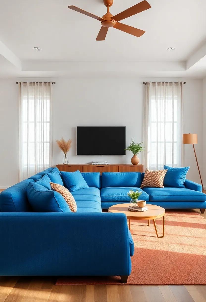 Embrace the Power of Contrast: Pair your blue sofa with warm, earthy tones like‍ terracotta or beige for a striking balance in your living room