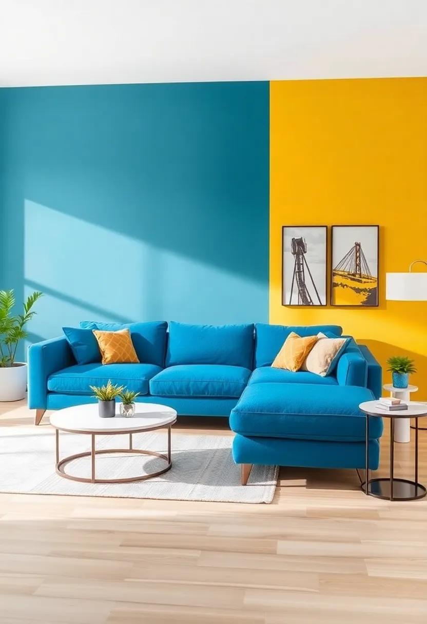go Bold with⁣ Paint: Consider an accent‍ wall in⁣ a⁣ bold⁢ color like mustard or deep green⁤ that​ accentuates the blue sofa, creating‌ a chic backdrop