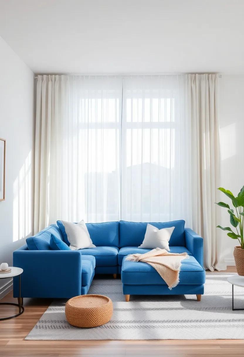 Choose the Right ‌Curtains: Select soft,flowing‌ curtains in light fabrics that allow natural light to filter through,enhancing​ the calming presence of​ your ⁣blue sofa