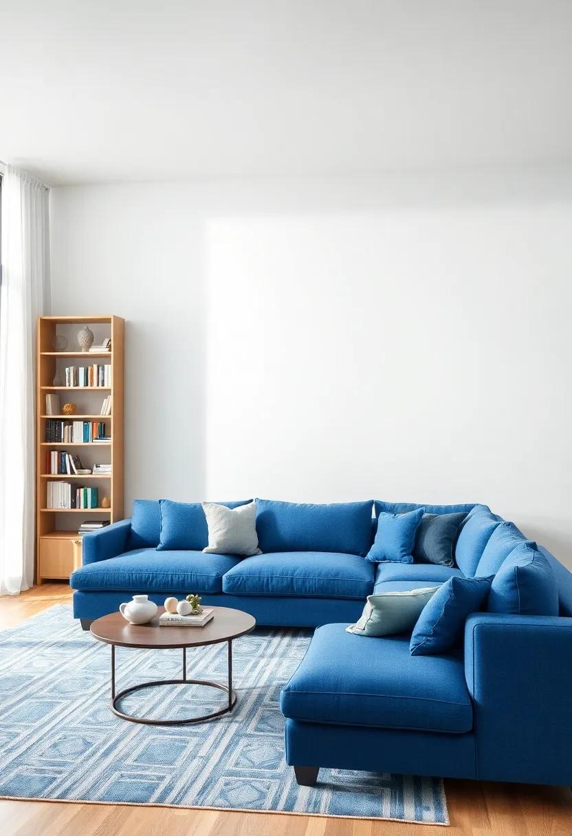 Create a Gallery Wall: Arrange a⁢ collection of artwork or photographs in neutral or complementary⁢ frames ‌to create⁢ visual‍ harmony with your blue sofa