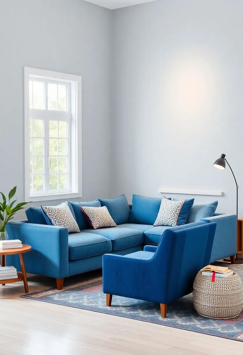Create a Reading Nook: Add a cozy armchair or ottoman near your blue sofa with a small bookshelf⁤ nearby, crafting a perfect‍ spot for relaxation and reading
