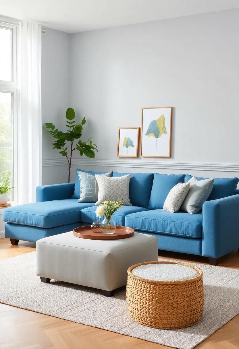 Clever⁣ Storage Solutions: Incorporate⁢ stylish storage elements like decorative baskets or storage ottomans that blend well with your blue sofa's aesthetic