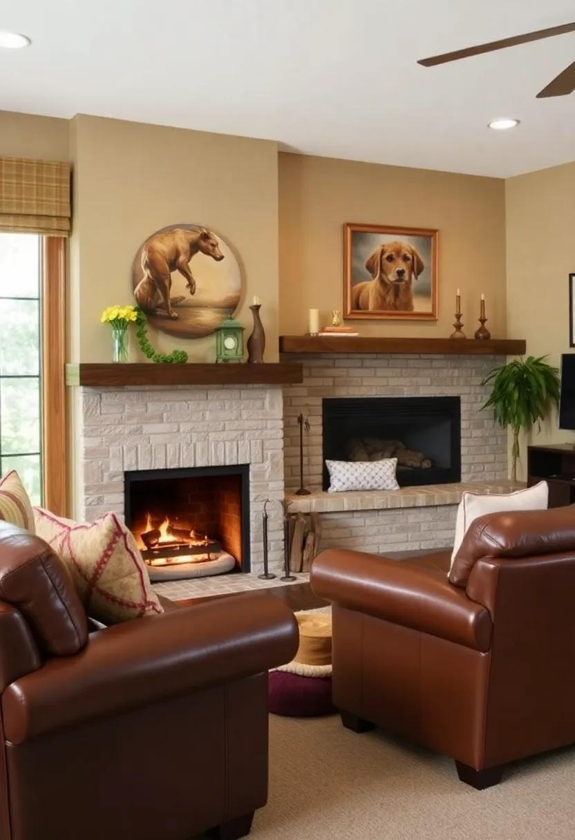 21) Create a Hearthside Pet Spot: If you have ⁣pets, consider setting up a comfortable pet bed near the fireplace, making it a cozy‍ spot for them too