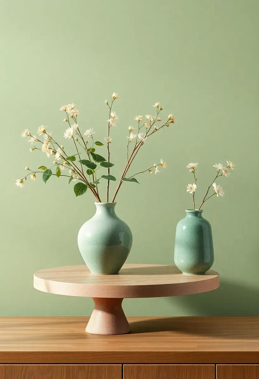 utilize high-end ceramic vases in soothing green shades to display fresh​ or dried flowers, bringing a hint of natural‍ beauty indoors