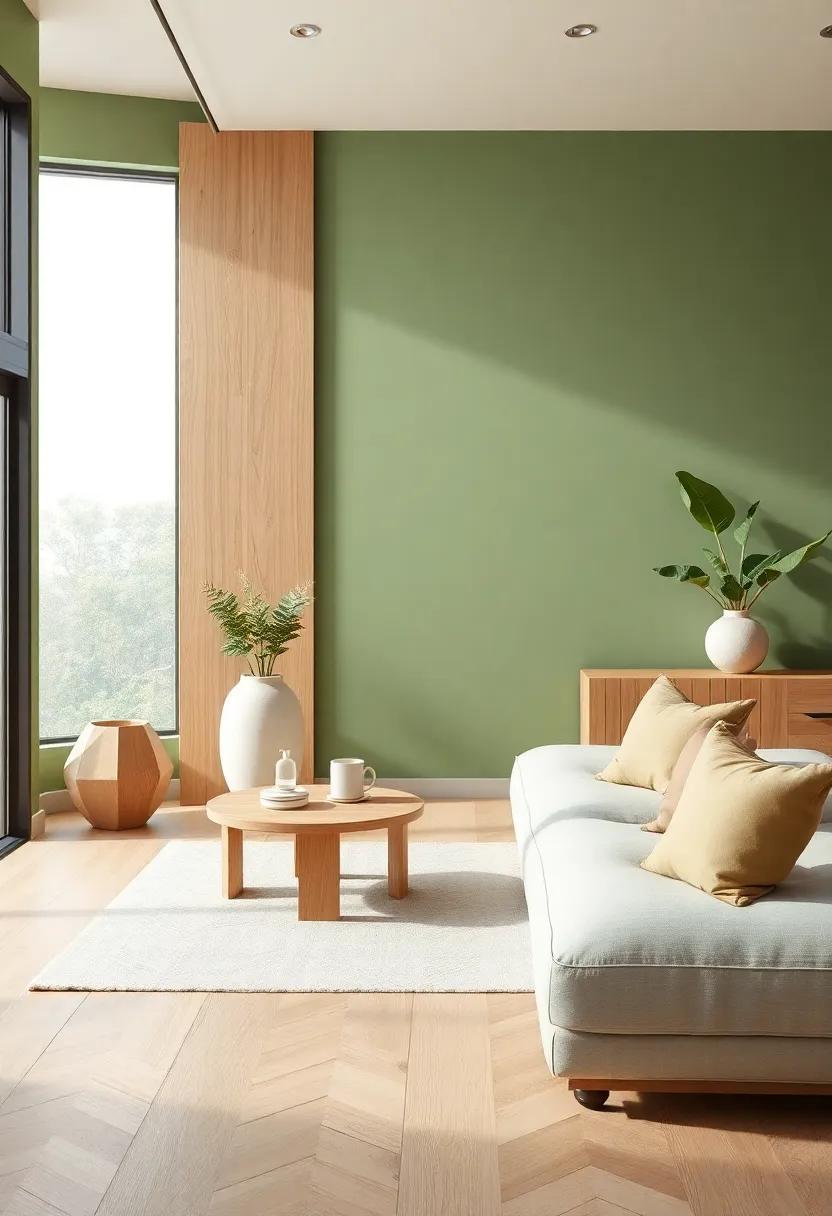 Choose⁤ natural wood accents that incorporate shades of green⁢ and beige, adding warmth and balance to your decor theme