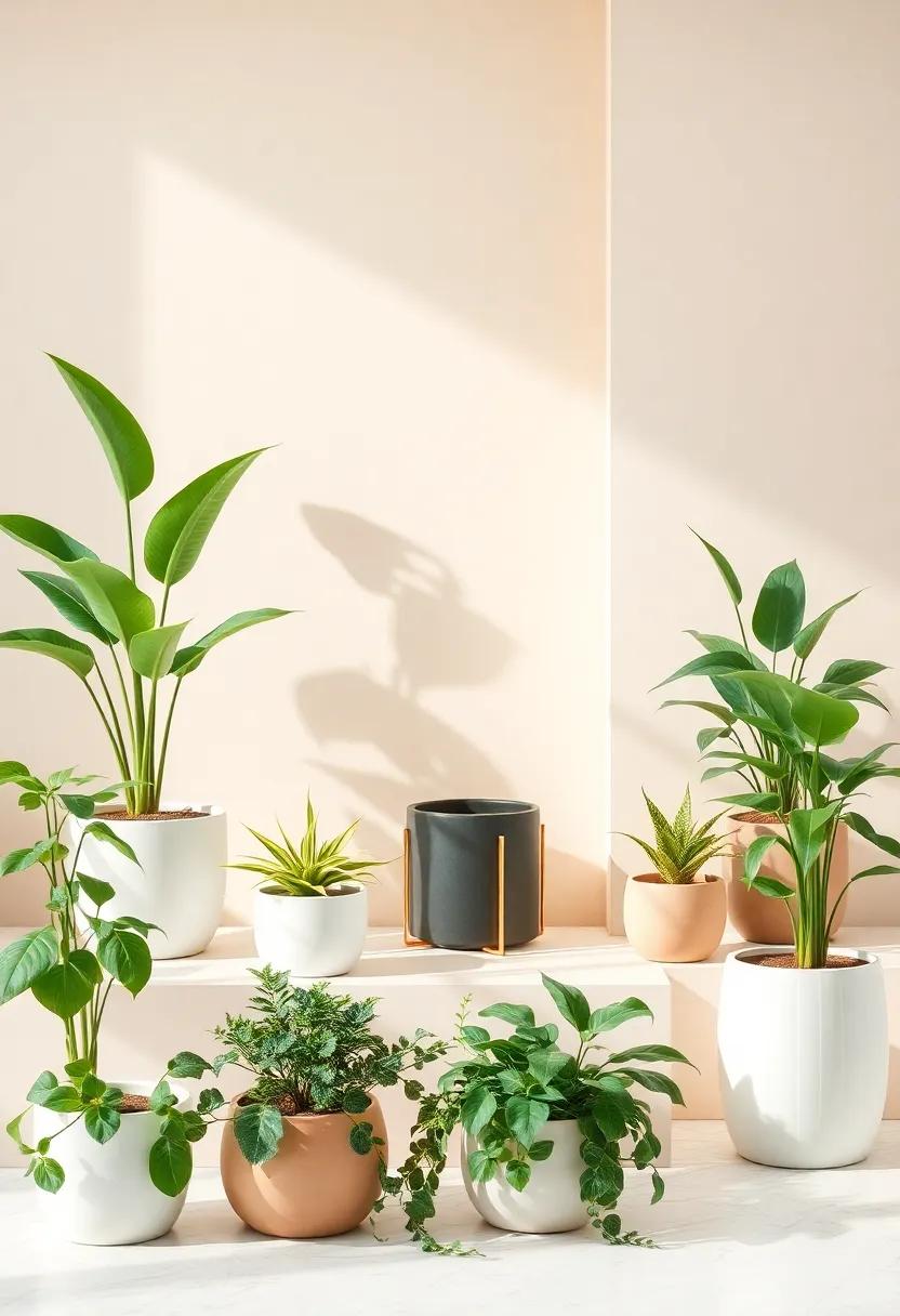 Use an assortment of green ⁤plants in stylish pots to bring life to your decor, purifying the air while adding a natural touch