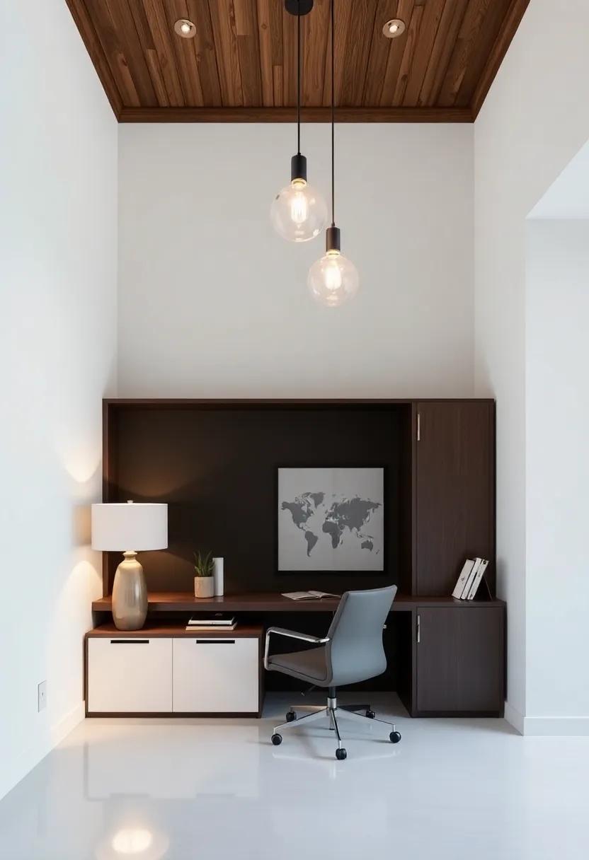 Install a Statement Pendant Light: Make a bold statement with a unique pendant light that draws attention and adds elegance to your office. Choose designs that reflect your personal style while providing ample illumination
