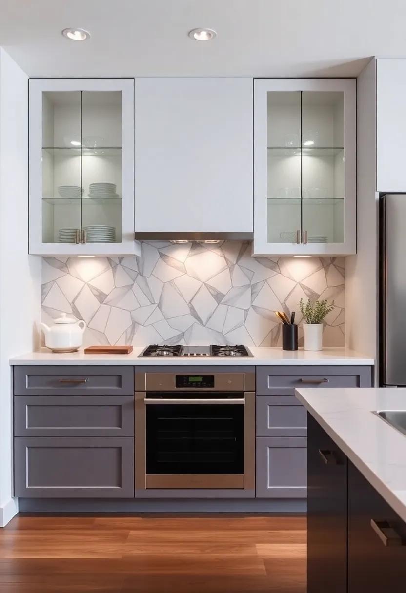 Geometric Shapes: Incorporate cabinets with geometric glass patterns, adding visual interest ‌and a ‌modern⁣ flair to your kitchen design
