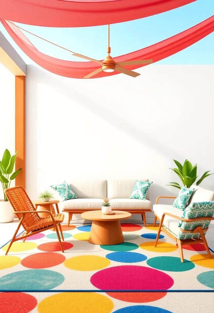 Colorful Outdoor Rug: ⁣Tie your outdoor area together with a colorful,​ durable⁤ rug that adds warmth and texture while celebrating⁣ mid-century⁢ patterns