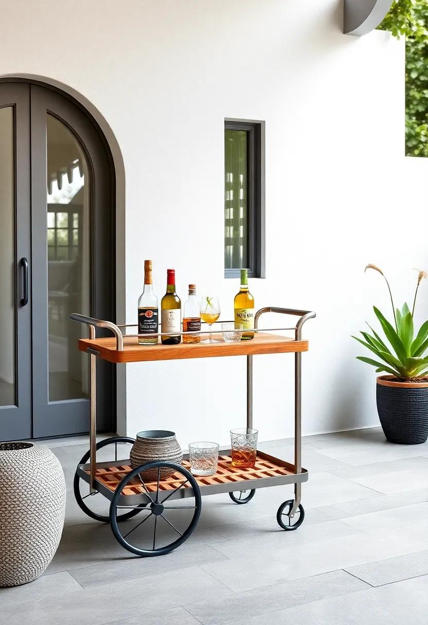 Stylish ⁣Bar Cart: Entertain ‌with ease using a ‌mid-century bar cart, crafted⁤ from⁣ wood and metal, ​that brings a sophisticated ⁣flair to⁤ outdoor⁤ gatherings