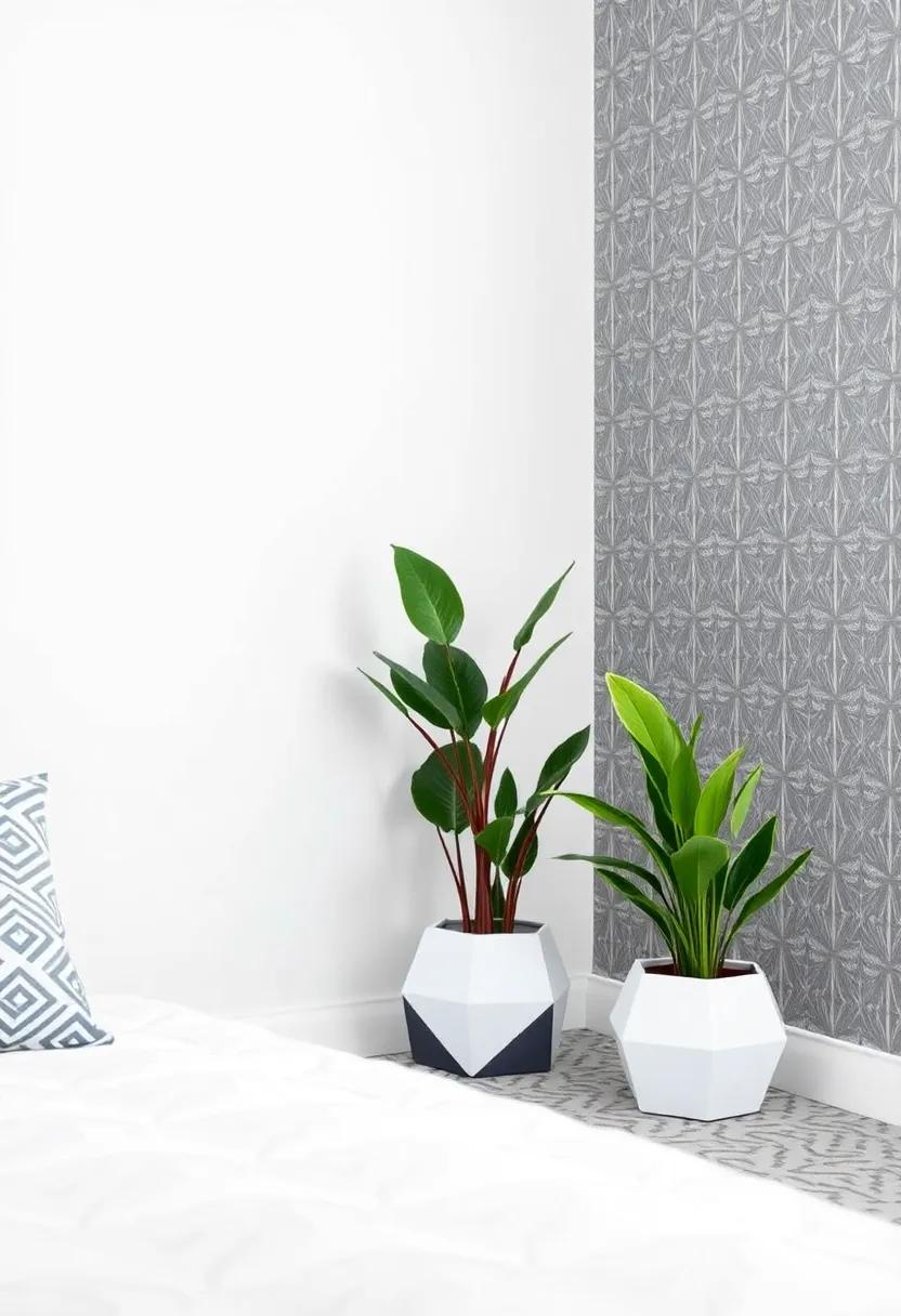 12) ⁤Integrate Indoor‍ Plants in⁤ Geometric Planters: ⁣Select ​modern​ planters with geometric designs‍ to bring in greenery without ⁤compromising your ​clean aesthetic