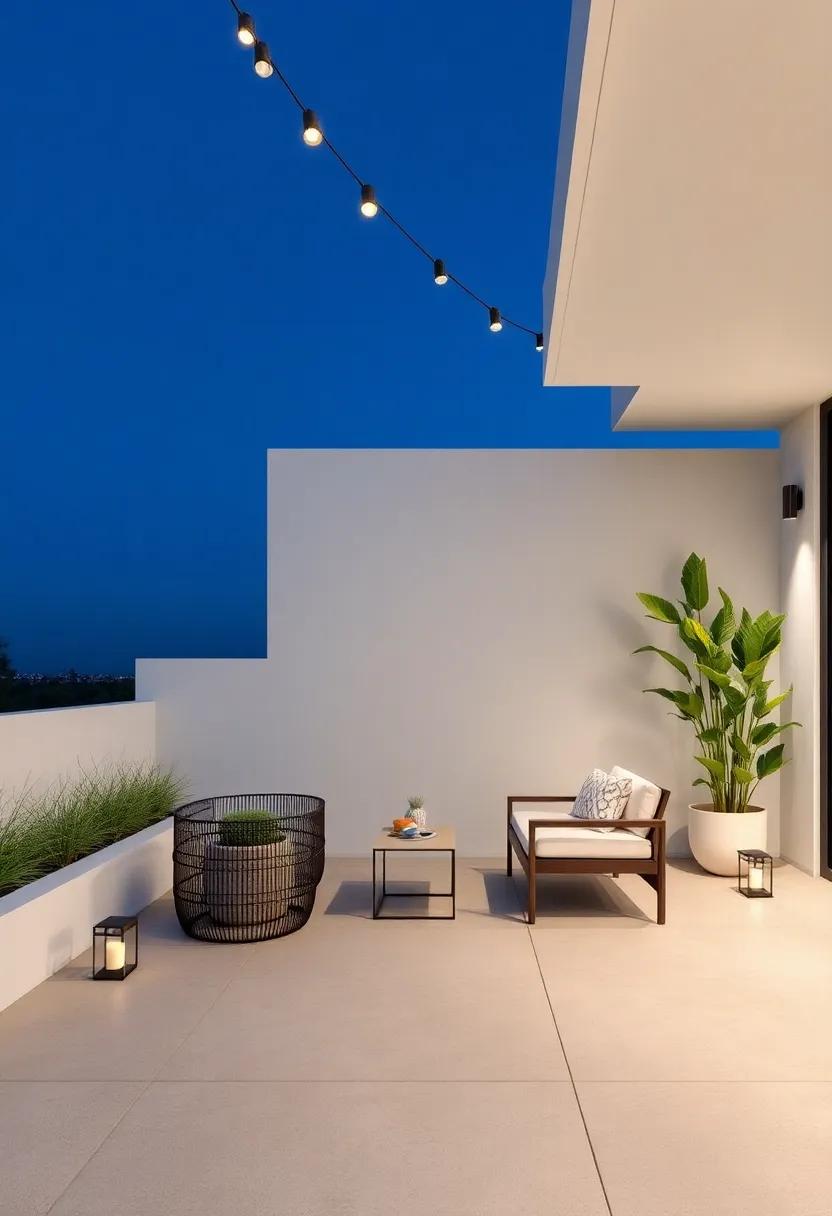 Functional⁢ Lighting: Select minimalist outdoor lighting⁣ solutions that are efficient, like ⁤subtle LED⁣ fixtures or lanterns, to elevate the ambiance at night