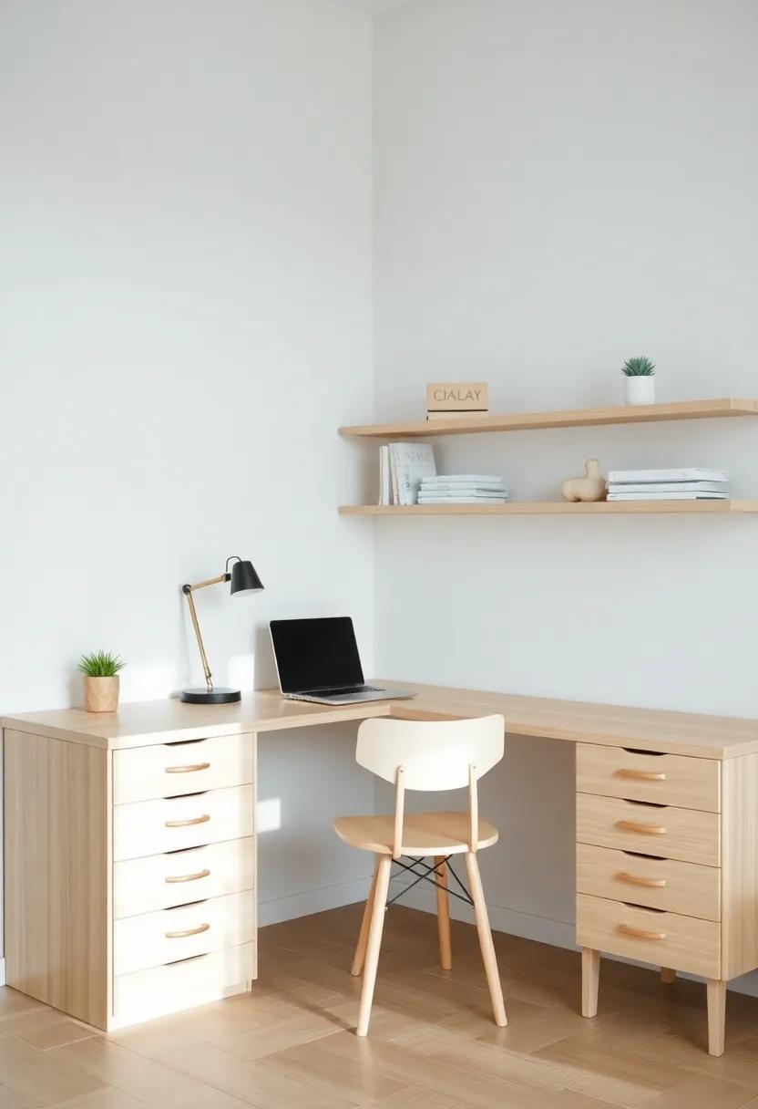 Minimalist Workspace: Get inspired by decluttered‌ workspaces ​featuring light ⁣wood⁤ desks and shelves that promote⁢ focus and creativity